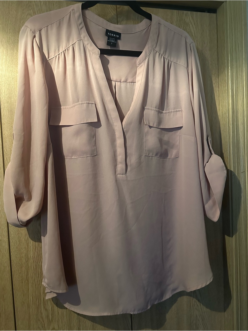 torrid Pale Pink V-Neck Split Tunic with Roll-Tab Sleeves